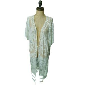 Nina Leonard Size 2X Plus Size Sheer White Lace Duster Style Top
